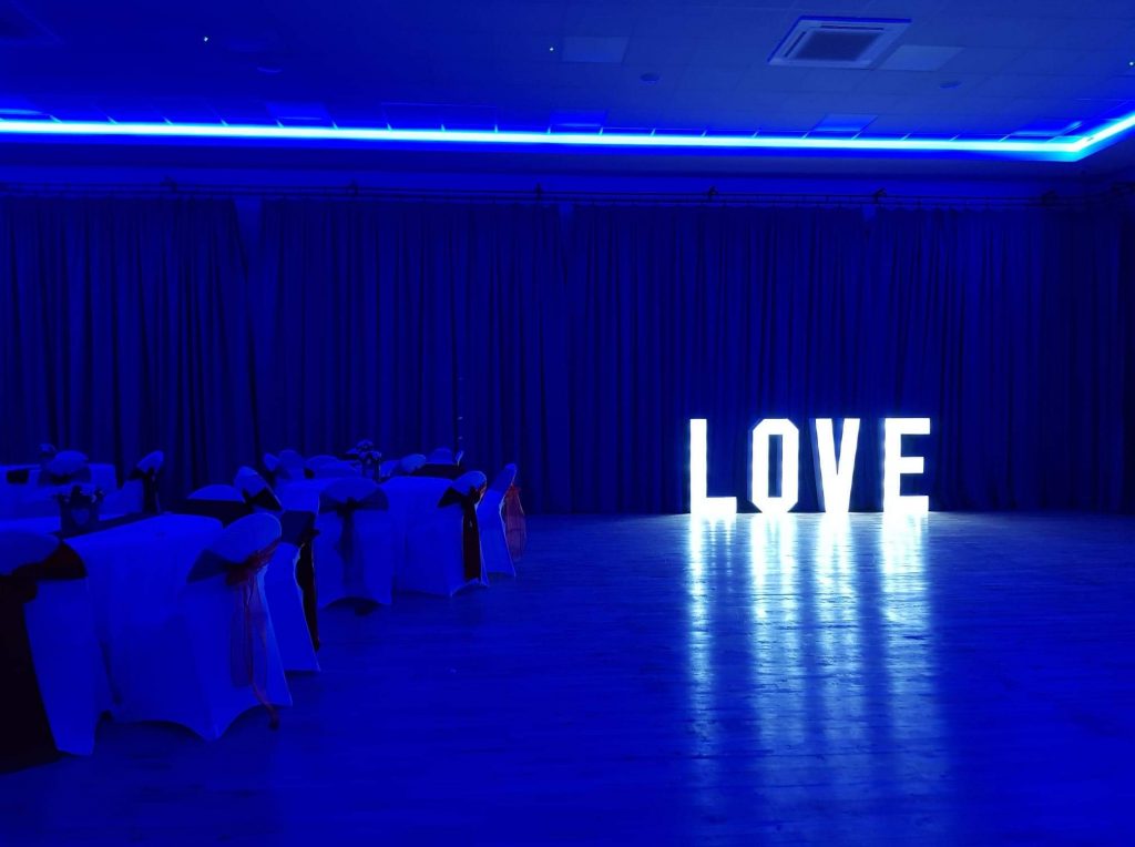 Main hall dressed for a wedding